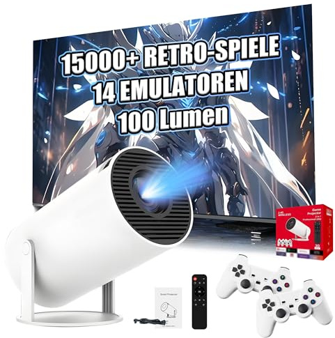 M300 Pro Tragbarer Smart-Projektor mit WiFi & Bluetooth, Drahtloser Projektor mit eingebauten 15000+ Spielen & 14 Emulatoren, 100 Lumen, 1024 * 600P, Android 11 Spielkonsole für Heimkino & Outdoor
