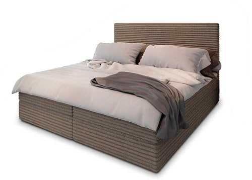 Masseno Boxspringbett PISA 140x200 cm Komplett-Set mit Matratze und Topper, Polsterbett mit Zwei Bettkästen -Beige, TILIA 17