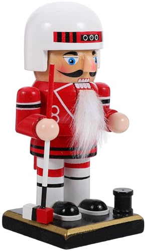 DEARMAMY Sportlicher Nussknacker aus Holz 15cm Traditionelle Weihnachtsdekoration Tischfigur mit Eishockey Motiv Langlebige Weihnachtsdeko für Zuhause und Party