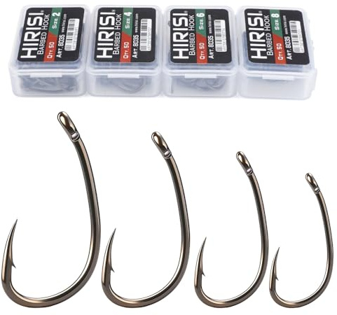 4–6 Boxen à 50 Stück Karpfenhaken – PTFE-Besch. Hochkohlenstoffstahl-Öhrhaken für Karpfenrigs, Wide Gape & Kurv Shank – Boilie- & Ansitzangeln-Haken – versch. Größen, kombinierbare Boxen
