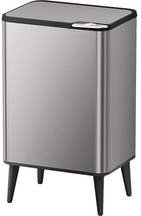 mVm Poubelle de Cuisine, Bureau 60L, avec Couvercle et Filtre Déodorant, Fermeture Douce et Maintien en Ouverture, en acier inoxydable, forme Rectangulaire, Support Détachable