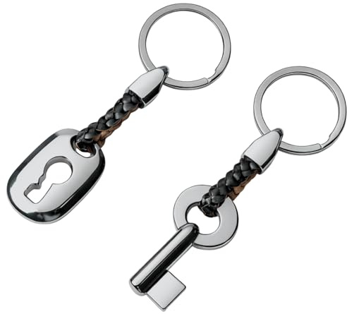 LynixTrade 1 Pair Couple Keychains for 10 Years Anniversary Wedding Gifts | Gunmetal Grey, Tin Iron Theme 10th Anniversary Wedding Gifts for Him Her Husband Wife, Christmas Valentine Couple Present