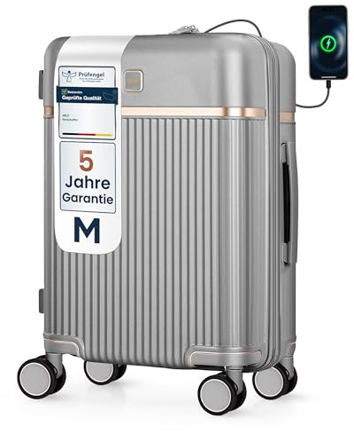 4FLY Leichter Premium Hartschalen-Handgepäckkoffer M – 54×37×23 cm (37L), Kabinenkoffer mit TSA-Schloss, USB-A/C Ladeanschluss, 4 Spinner-Rollen, Alu-Teleskopgriff, erfüllt Airlines Vorgaben