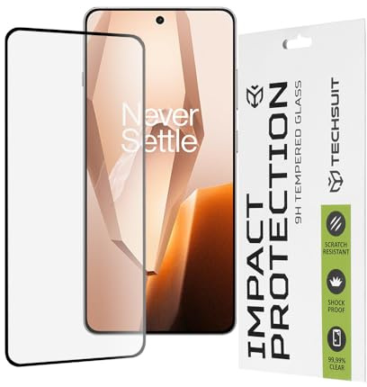 Techsuit Displayschutzfolie für OnePlus 13R Gehärtetes Glas mit 9H Härte, Vollständige Abdeckung, Stoßschutz, Oleophobe Beschichtung, Anti Fingerabdruck, Blasenfrei, 111D Full Glue