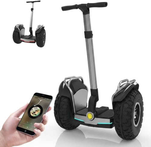 WuXQuuzlh Hoverboard 19 Fuoristrada, Skateboard Elettrico Autobilanciato con Manubrio Regolabile, Skate Elettrico con Display OLED & App, Monopattino Elettrico IP54 per Adulti e Bambini Grey