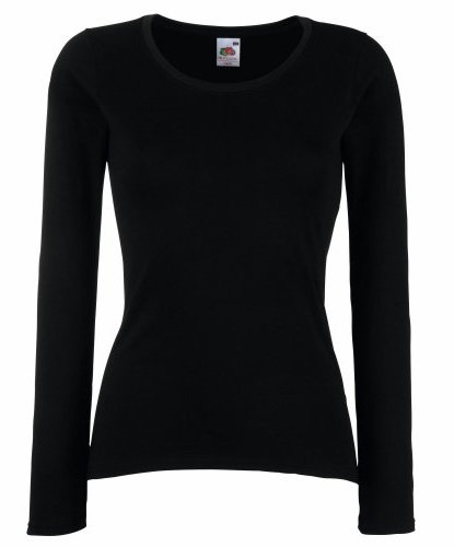 Fruit of the Loom Women's Valueweight Long Sleeve T-Shirt, Black, 14 (Manufacturer Size:Large)