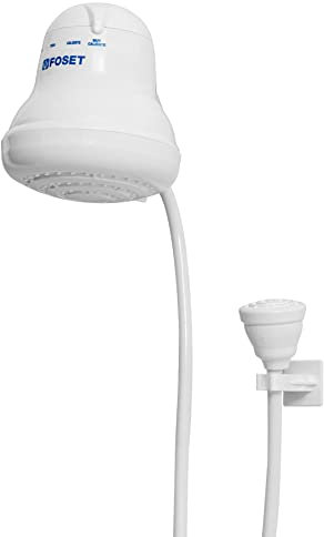 Foset 49491 - Alcachofa de ducha eléctrica, agua caliente instantánea, 4 niveles de temperatura, cabezal de ducha de mano con manguera de 5 pies incluida