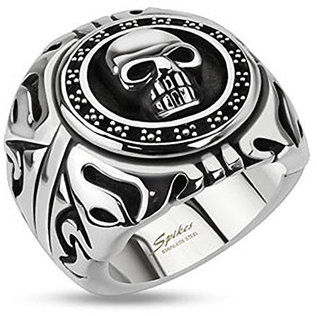 Autiga Totenkopf Ring Siegel Shield Edelstahl Massiv Biker Gothic Silber Herren Männer Silber 75 - Ø 23,83 mm