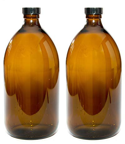 Aura 1000ml Amber Glass Bottles with Black Lids - Pack of 2