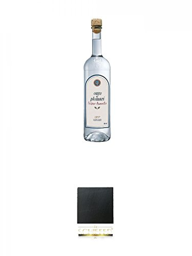 Plomari Ouzo 1,0 Liter + Schiefer Glasuntersetzer eckig ca. 9,5 cm Durchmesser