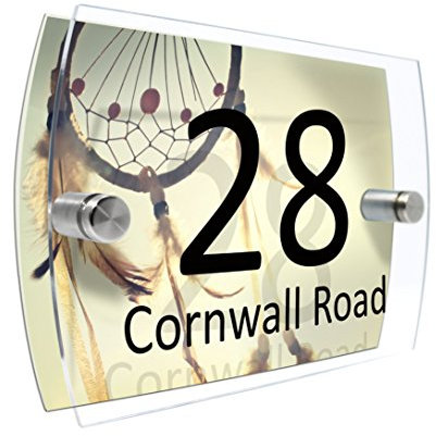 CS Printing House Number Sign Plaque Garden Glass Effect Acrylic Sign Door Plate Marble Wall Display 2 Part Branded Acrylic (Dreamcatcher)