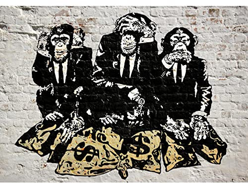 Runa Art Fototapete Banksy Streetart Affen 352 x 250 cm Vlies Tapeten XXL Moderne Wandtapete Wohnzimmer Schlafzimmer Schwarz Weiss 9150011a