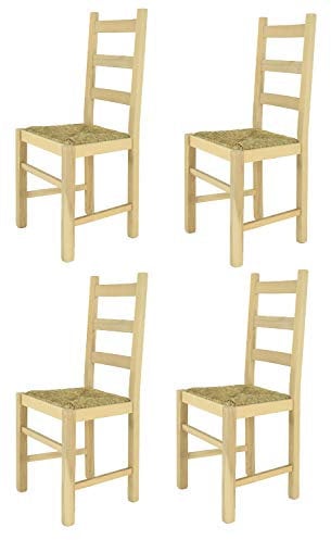 Tommychairs - Set 4 chaises Rustica pour Cuisine, Bar et Salle à Manger, Robuste Structure en Bois de hêtre Poli, Non traité, 100% Naturel et Assise en Paille