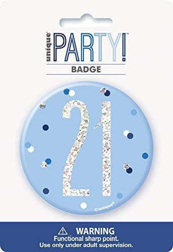 Unique Party 83519-3 Glitz Blue & Silver 21st Birthday Badge