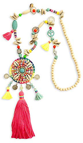 Topmodel Ibiza Indianer Hippie Kette Halskette Handgefertigt Handmade Bunte Quaste Muscheln Münzen Peace Geflochten Glücksbringer Peace Extralang Länge 63cm
