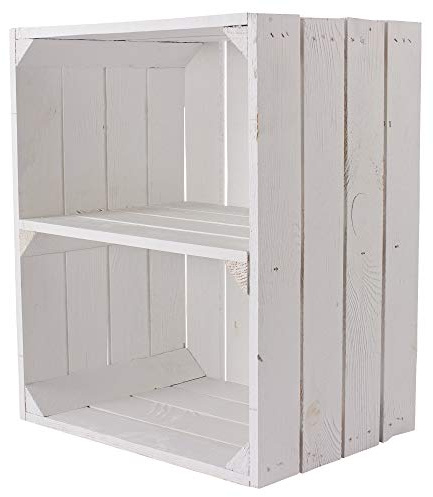 Moooble 6 weiße Obstkisten mit Einlegeboden/Zwischenbrett Quer 50cm x 40cm x 30cm Wandregal mittelgroß Weinkiste Holzkiste Regal Bücherregal Kiste Shabby chic Mehrzweck