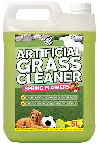 GardenersDream Artificial Grass Cleaner 1 x 5L, Various Fragrances - Garden Astro Turf Cat Dog Pet Safe Deodoriser 5 Litre Concentrated Bottle Outdoor Fake Lawn Disinfectant Solution (Spring Flowers)