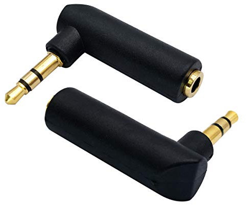 AAOTOKK Adaptateur Jack 3,5 mm 90 Degrés à Angle Droit 3 Pôles 3,5 mm TRS Audio Stéréo Mâle à Femelle Adaptateur Extension de Connecteur (2 Pack/3 Pole)