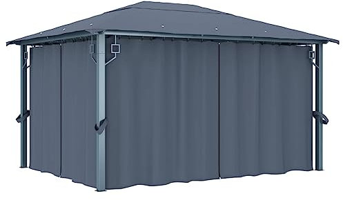 vidaXL Pavillon mit Vorhängen Partyzelt Gartenzelt Gartenpavillon Festzelt Garten Zelt Bierzelt Pavillion 400x300cm Anthrazit Aluminium Stahl