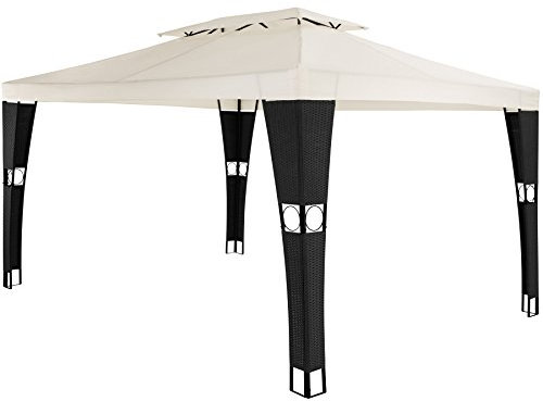 TecTake 800791 Tonnelle de Jardin en Polyrotin Tente Réception Pavillon Barnum Chapiteau Double Toit Élégant 3x4 m- Diverses Couleurs (Noir/Crème)