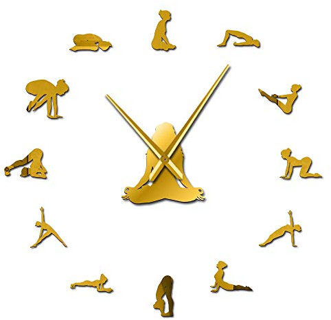 VCS Yoga Poses Orologio da parete gigante fai da te Trova il tuo equilibrio Meditazione Wall Art Decorazioni per la casa Orologio da parete moderno grande Orologio regalo Mindfulness(oro 、27 in)