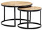 FineBuy Couchtisch 2er Set Massivholz/Metall Wohnzimmertisch Industrial Rund, Beistelltisch mit Metallbeine Schwarz, Tischset 2-teilig Satztisch Holz