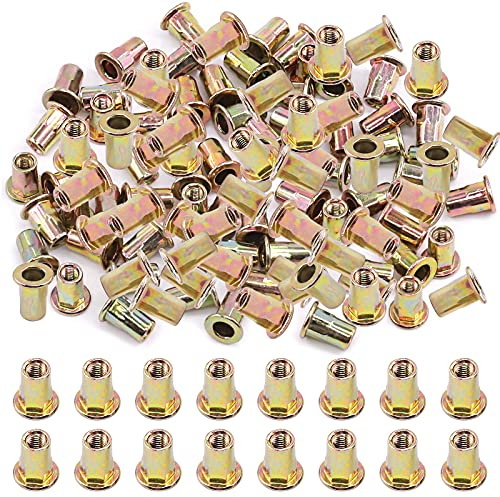 Glarks 120 Uds M3 mitad hexagonal cuerpo brida remache tuercas de acero al carbono chapado en zinc cabeza plana rosca tuerca remachadora conjunto (M3)