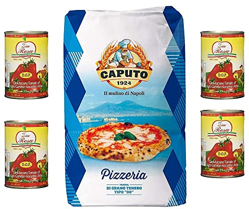 Mehl Caputo blu Pizzeria '00' Kg. 25 + 4x Zia Rosa DOP Pomodoro San Marzano Tomate aus Kampanien Dose von 400g