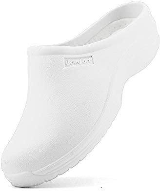 JOMIX Zuecos Sanitarios Mujer Calzado de Trabajo Hospital Cocina Jardín Zuecos Ergonómicos con Punta Cerrada Fabricados en Europa, Blanco, 38 EU