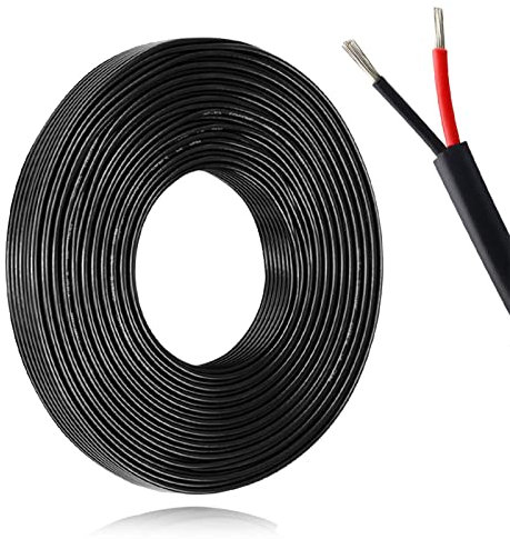 50M/164ft 12V Low Voltage Wire, Outdoor Landscape Lighting Cable, 22 Gauge Conductor Extension Cable, 22AWG Electrical Cord Red & Black Tinned Copper Hookup Wire Kit, 2 Pin with Black Reel Package