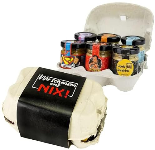 Geschenkset Wir schenken uns nix, Altenburger Original Senf-Set als Geschenkidee für Männer und Frauen, Präsentkorb, Präsent-Box als Geschenk für Ostern in der Eierschachtel