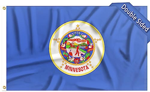 FLAGWIN Minnesota-Flagge, 90 x 152 cm, 3-lagig, doppelseitige Polyester-Flagge mit Messingösen, lebendige Farben und lichtbeständig, Staat of Minnesota-Flagge, 7,6 x 12,7 cm, für den Außenbereich