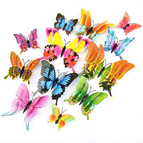 JYPHM 24 Stück 3D Schmetterlinge Deko Abnehmbare Dekoration Wandtattoo Butterfly Wandsticker Schmetterling Wandaufkleber Heimdeko Kinderzimmer Schlafzimmer Deko Bunt