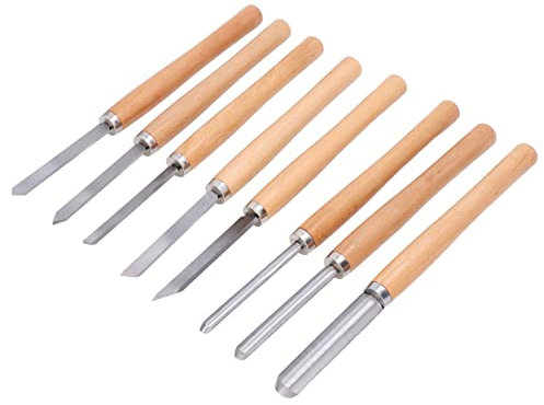 Jeanoko 8pcs HSS Turning Chisel Set,Wood Turning Chisel Set with Wooden Presentation Box,65 Manganese Steel and Beech Long Service Life,for Hard and Soft Woods,Walnut