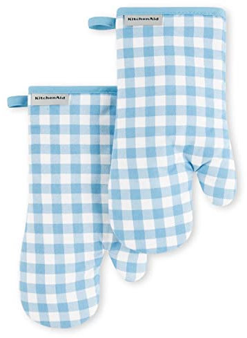 KitchenAid Gingham Ofenhandschuhe, 2er-Pack, Blauer Samt, 17,8 x 33 cm