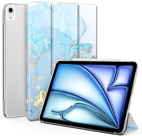 EasyAcc Hülle Kompatibel mit iPad Air 6 M2 11 Zoll 2024 / iPad Air 5 2022 / Air 4 10.9 Zoll 2020, Ultra Dünn Leicht Transluzent Frosted Rück mit Auto Schlafen/Wachen - Blauer Marmor