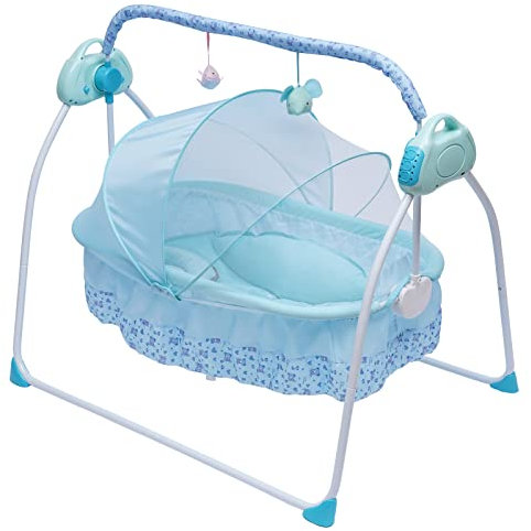 ROMYIX 0-25Kg Big Space Electric Baby Crib Cradle Infant Rocker Auto Swing Bed Baby Cradle,Smart Baby Cradle, Newborns Carrier Infant Bed Folding Toddler Cradle (Blue)