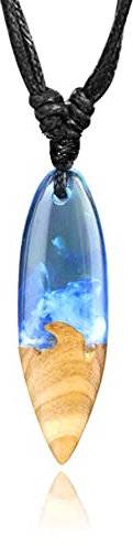 viva-adorno Surfer Kette Surfbrett Holz Surfboard Halskette Anhänger Wellen Wasser HK30e, D3 Blau/Olivenholz