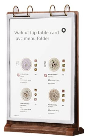 A4 Walnussholz-Schilderhalter, vertikal, Tischkarte, Klapp-Display, 6 Seiten,12 Seiten, T-doppelseitiger Flyer-Displayrahmen mit Sockel, Tischkarte für Bild, Einzelhandel, Messe (21.6x27.9 cm)