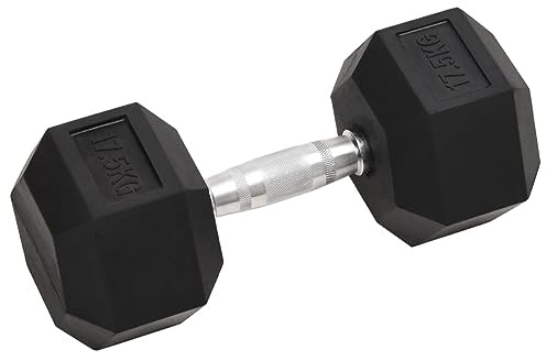 vidaXL Cast Iron Hex Dumbbell Set - 16 kg Black Rubber-Coated Weights, Anti-Roll, Knurled Grip Handles for Home and Gym Training