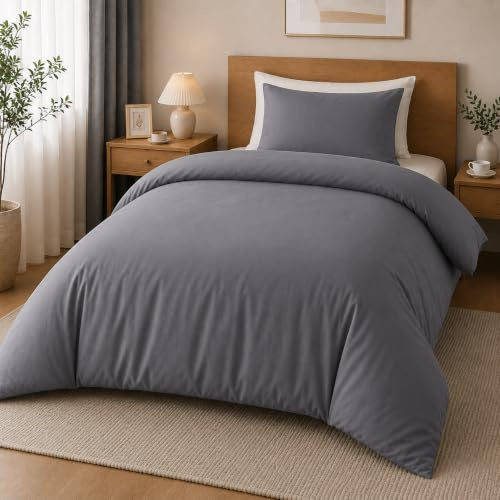MOONLIGHT20015 Single Duvet Cover Set Brushed Microfibre Grey Bedding Sets | Premium Quilt Cover and Pillow Case, Solid Soft and Breathable Bed Set, Machine Washable – Ideal for Homes and Hotels
