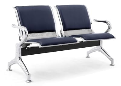 FBasic 2er-Stahlbank 125x71x78H Silber für Wartezimmer | Mit Navy Blue 119 | Sitz- und Rückenkissen Bank mit Armlehnen