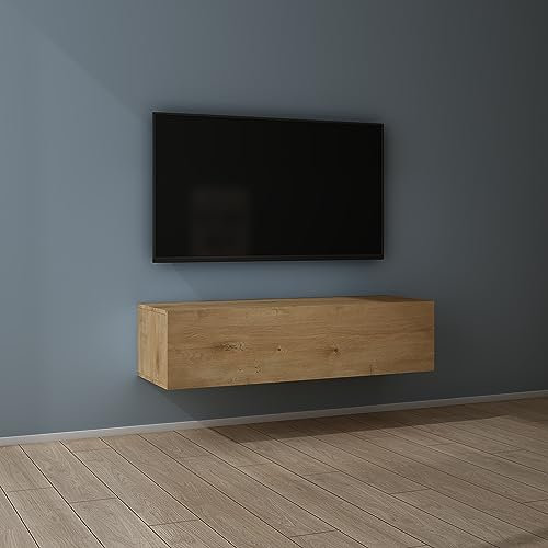 Mai & Mai Floating TV Unit Wall-Mounted TV Cabinet with Soft-Close Door, Large Storage, Oak, for Living Room & Entertainment Room, WDH: 120 x 40.2 x 30 cm Fernsehschrank02