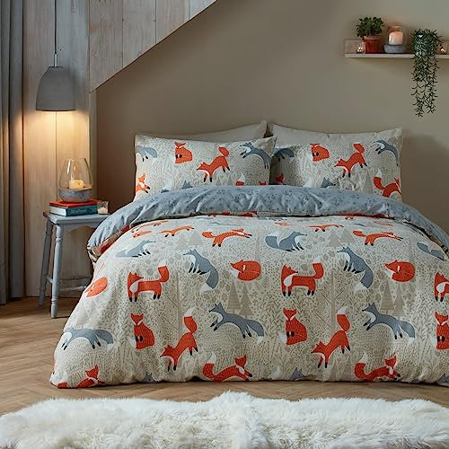 Fusion Snug – Futtersuche-Fuchs – gebürstetes Bettbezug-Set – Doppelbett-Größe in Natur