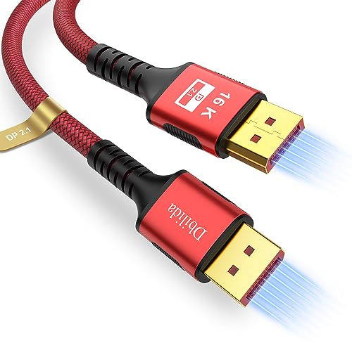 Dbilida 16K DisplayPort Kabel 2.1/2.0 2M, DP Kabel 2.1 16K@60Hz, 8K@120Hz, 4K@240Hz/165Hz/144Hz, 2K@360Hz, 80Gbps, HDR, DSC1.2a, G-Sync/Free-Sync für Gaming Monitor, Grafikkarte, PC