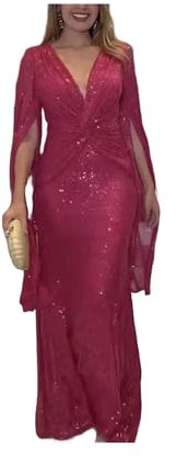 FRESQA Vestido de Fiesta drapeado con Lentejuelas y Cuello en V, Vestidos Largos Ajustados a la Moda para Mujer, Vestido de Noche Elegante