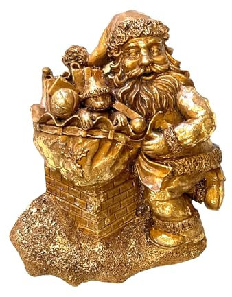 Babbo Natale Resina Fuori Porta - Decorazione Nataliza per Atmosfera Invernale Naturale - Effetto Dorato - 24 x 20 cm
