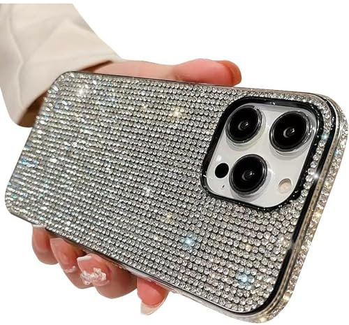 Casechics Compatible with iPhone Case,Crystal Glitter Diamond Protection Bling Sparkle Rhinestone Soft Shockproof Cover Phone Case (White,iPhone 15 Pro)