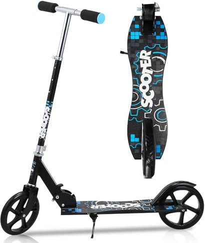 Jopassy Scooter Kinder, Roller Kinder klappbar und Höhenverstellbar Kinder Roller für Kinder ab 5, Scooter Kinder bis zu 100kg Tragkraft （Schwarz Blau）