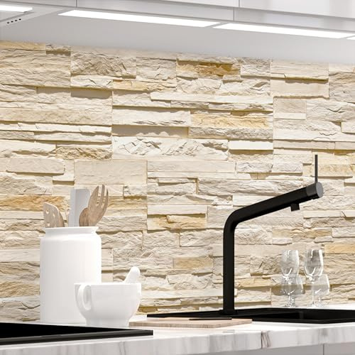 STICKERPROFIS Küchenrückwand STEINWAND ASHLAR (Premium) 60 x 500cm | Spritzschutz & Fliesenspiegel · alle Untergründe · hitzebeständig, abwaschbar · ohne Bohren · 1,8mm Verbundmaterial, Matt
